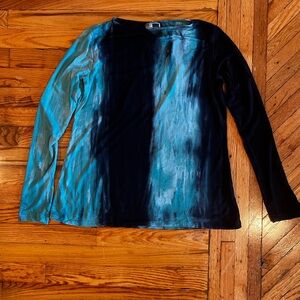 Annie Turbin Stylish Blue Tie-Dye Long Sleeve Top